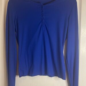 Women's Blue Blouse/tee Long Sleeve Top